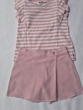 Girls Levi’s Pink Striped Ruffle Top & Pink Skirt Outfit.